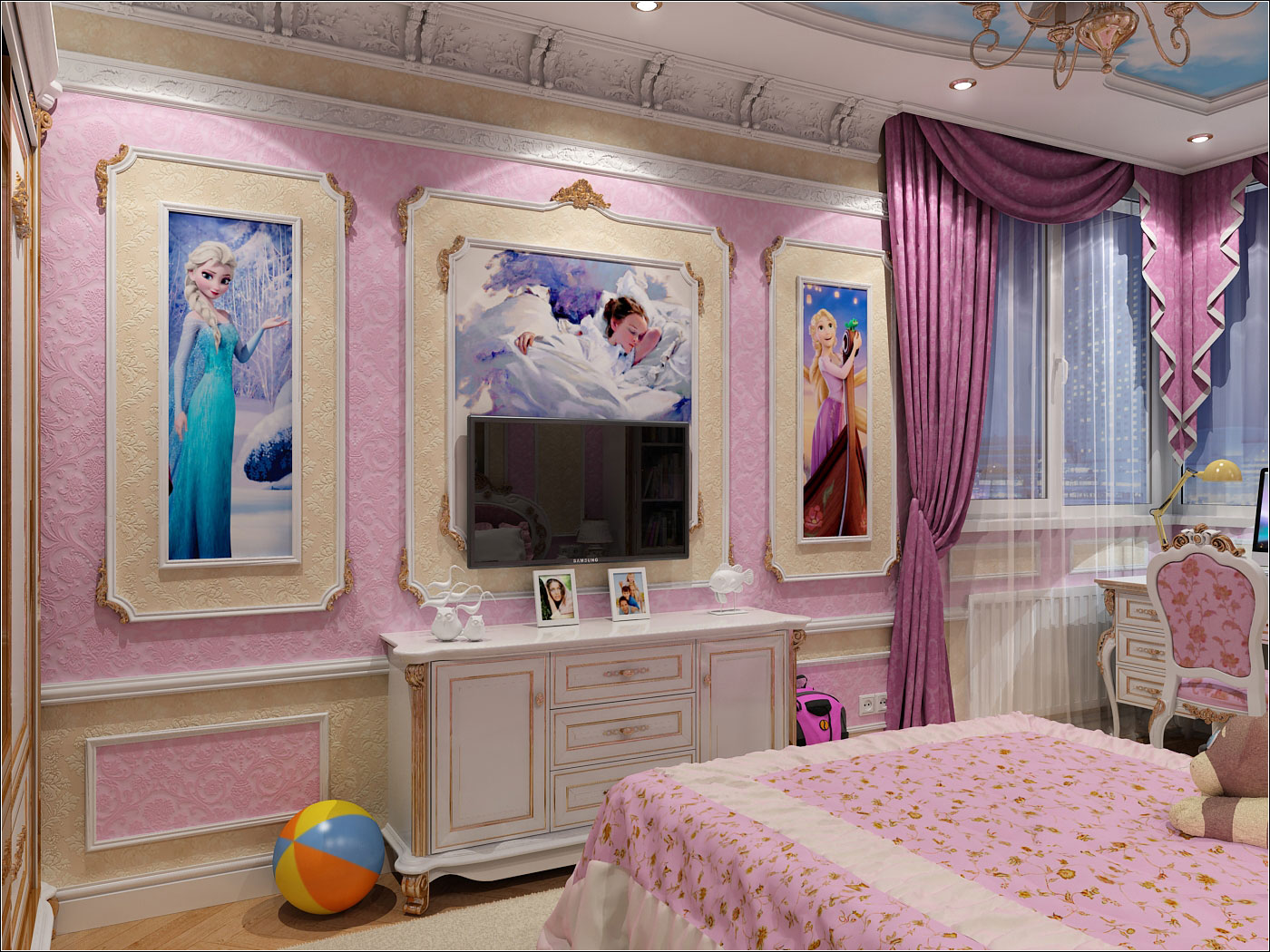 Дизайн интерьера детской для принцессы в Чернигове в 3d max vray 1.5 изображение