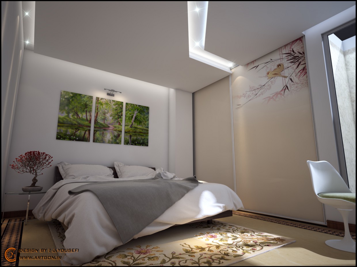 बेडरूम का डिजाइन 3d max vray में प्रस्तुत छवि
