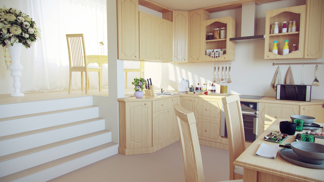 रसोई 3d max corona render में प्रस्तुत छवि