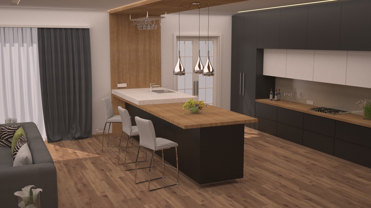 Küche mit Wohnzimmer kombiniert in 3d max vray 3.0 Bild