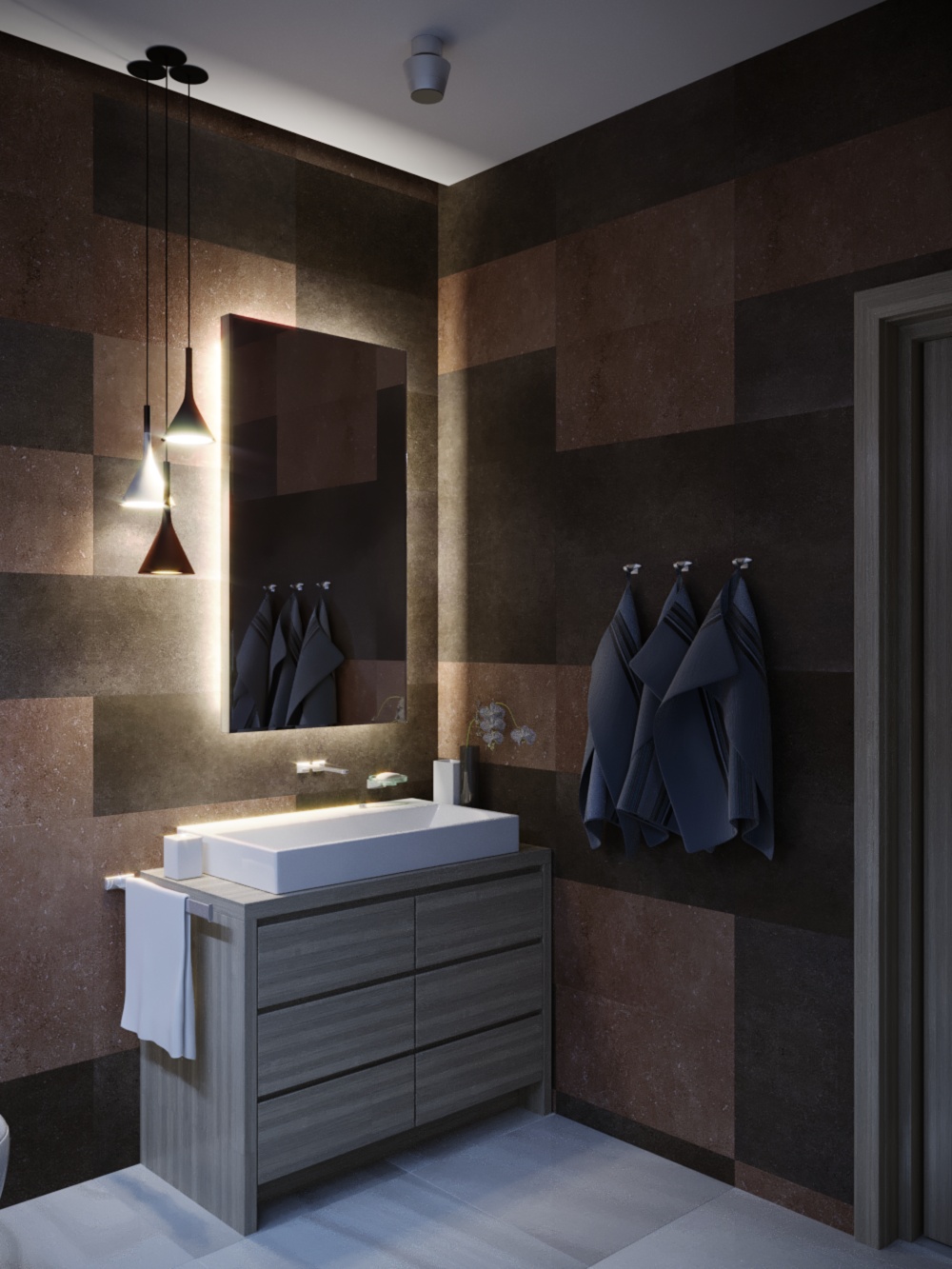 Duş ve soyunma odası in 3d max corona render resim