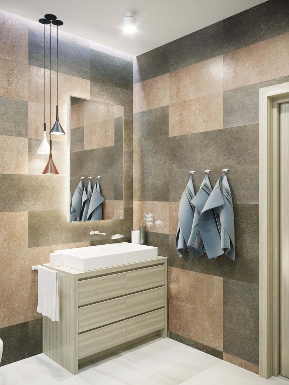 Duş ve soyunma odası in 3d max corona render resim