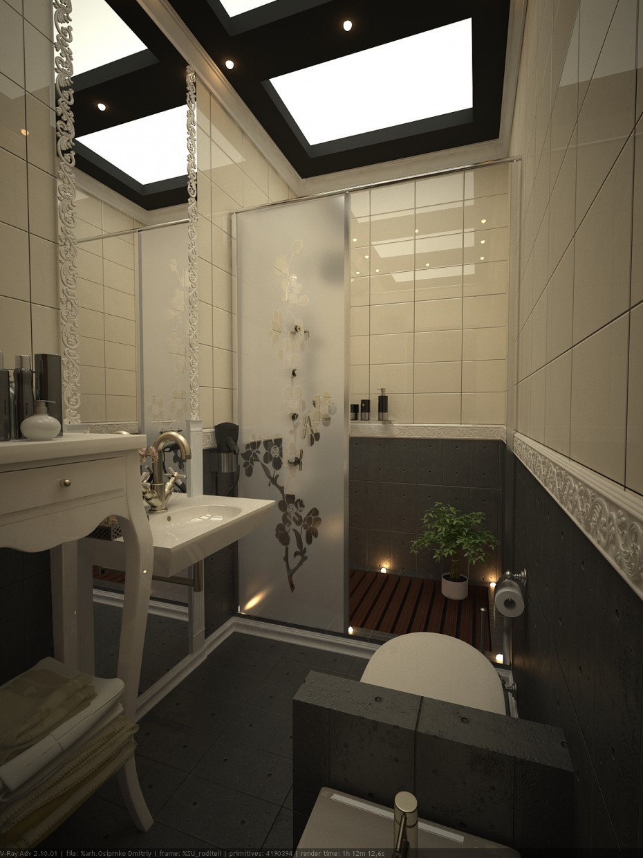 Bathroom next to bedroom in 3d max vray image