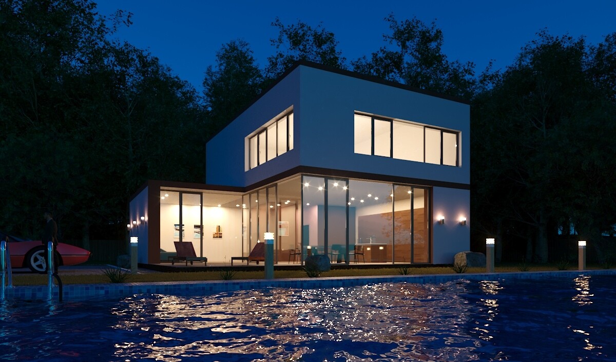 Визуализация дома в стиле хай-тек в 3d max corona render изображение