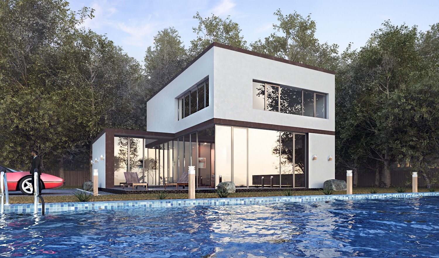 Визуализация дома в стиле хай-тек в 3d max corona render изображение