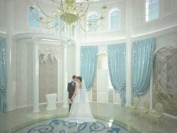 Diseño de una sala de un palacio donde la personas se casan