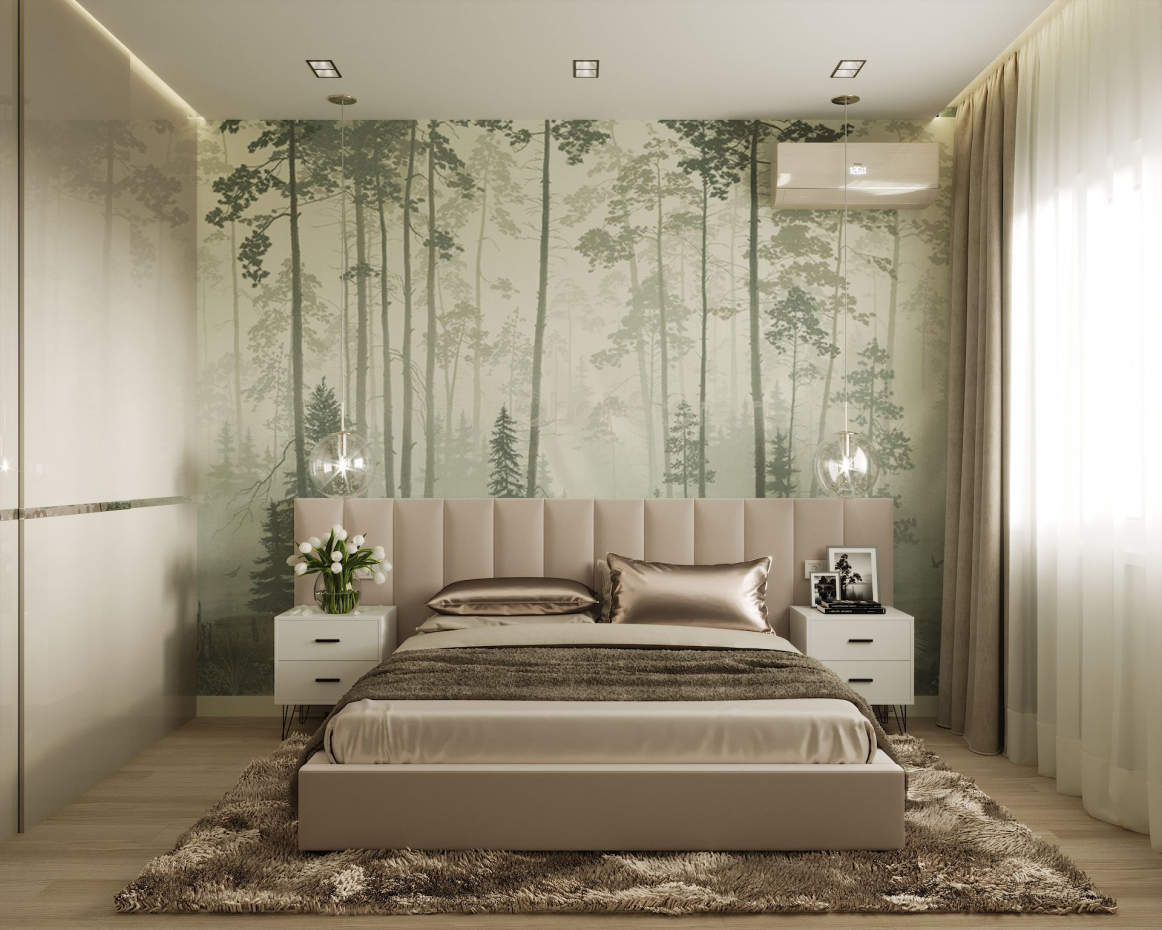 Visualization Rooms for a young couple with photo wallpaper. in 3d max corona render image