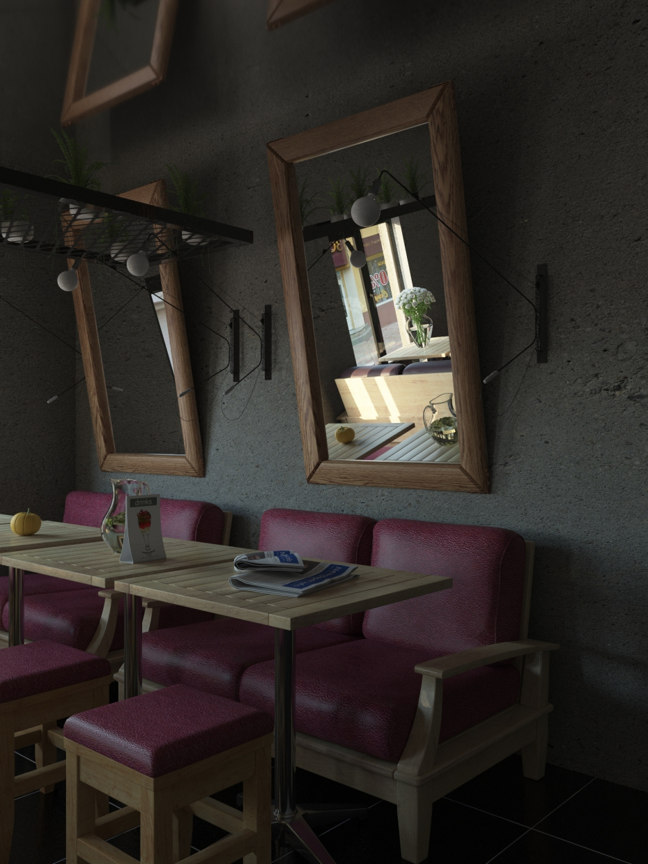 कैफे के कमरे का दृश्य 3d max vray 3.0 में प्रस्तुत छवि