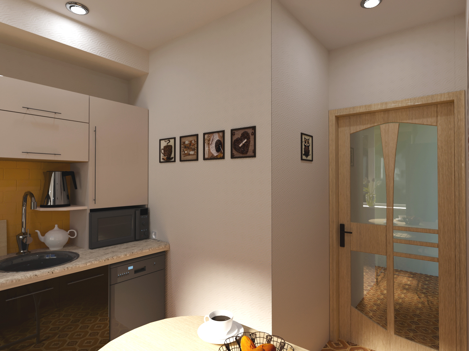 Kitchen five squares in 3d max corona render image
