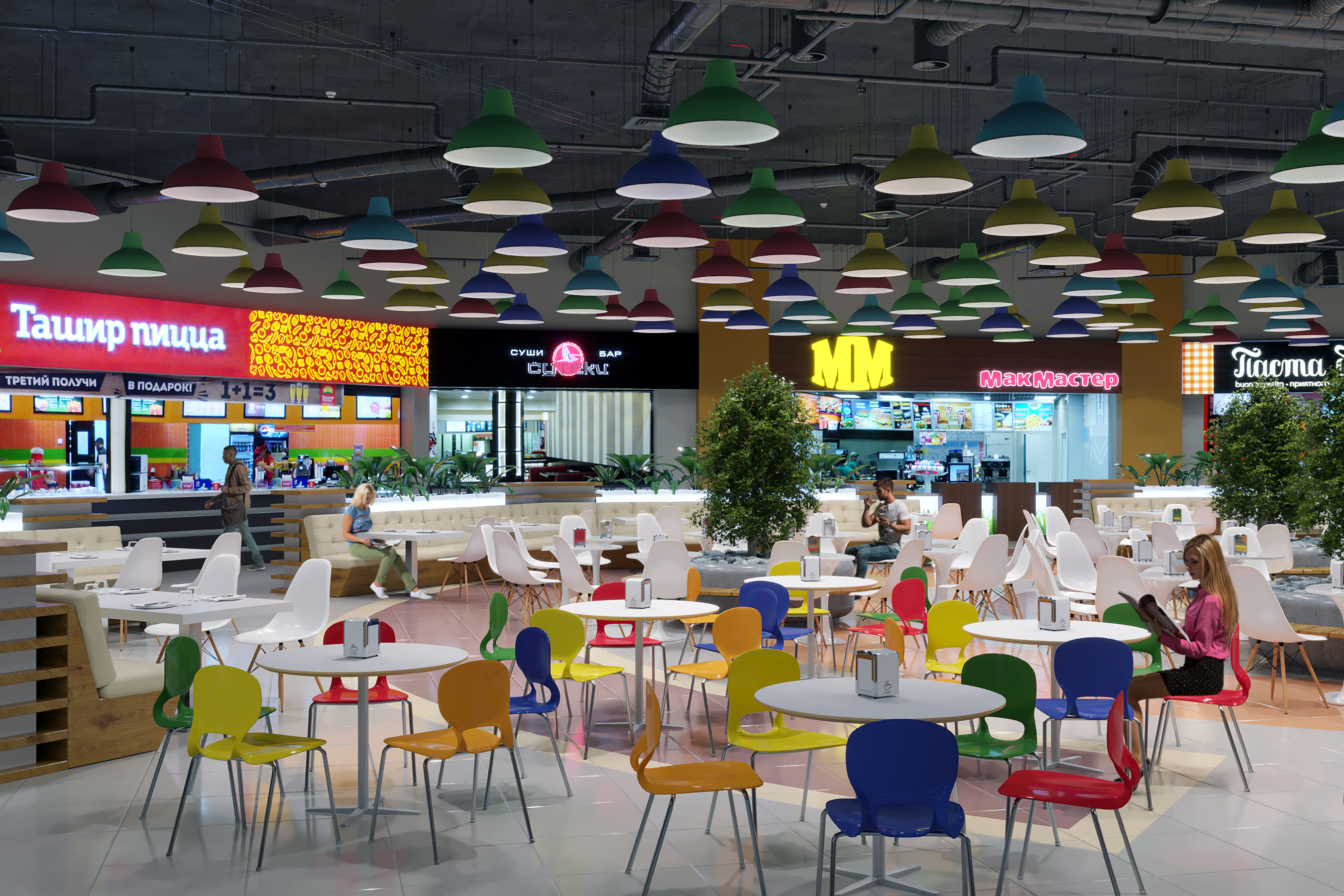 Foodcourt in mall "Kollaz" in 3d max corona render image