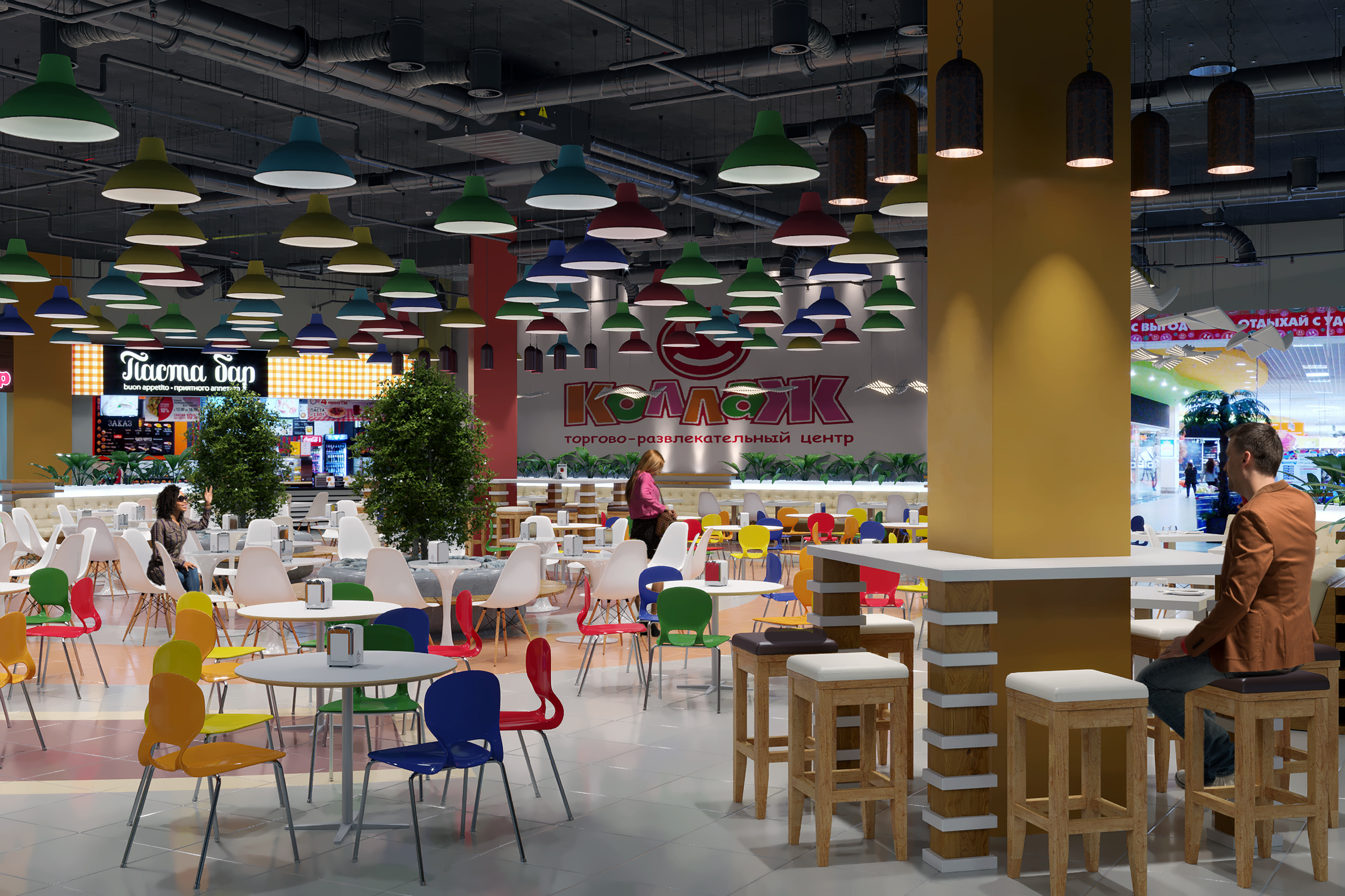 imagen de Foodcourt en el centro comercial "Kollaz" en 3d max corona render