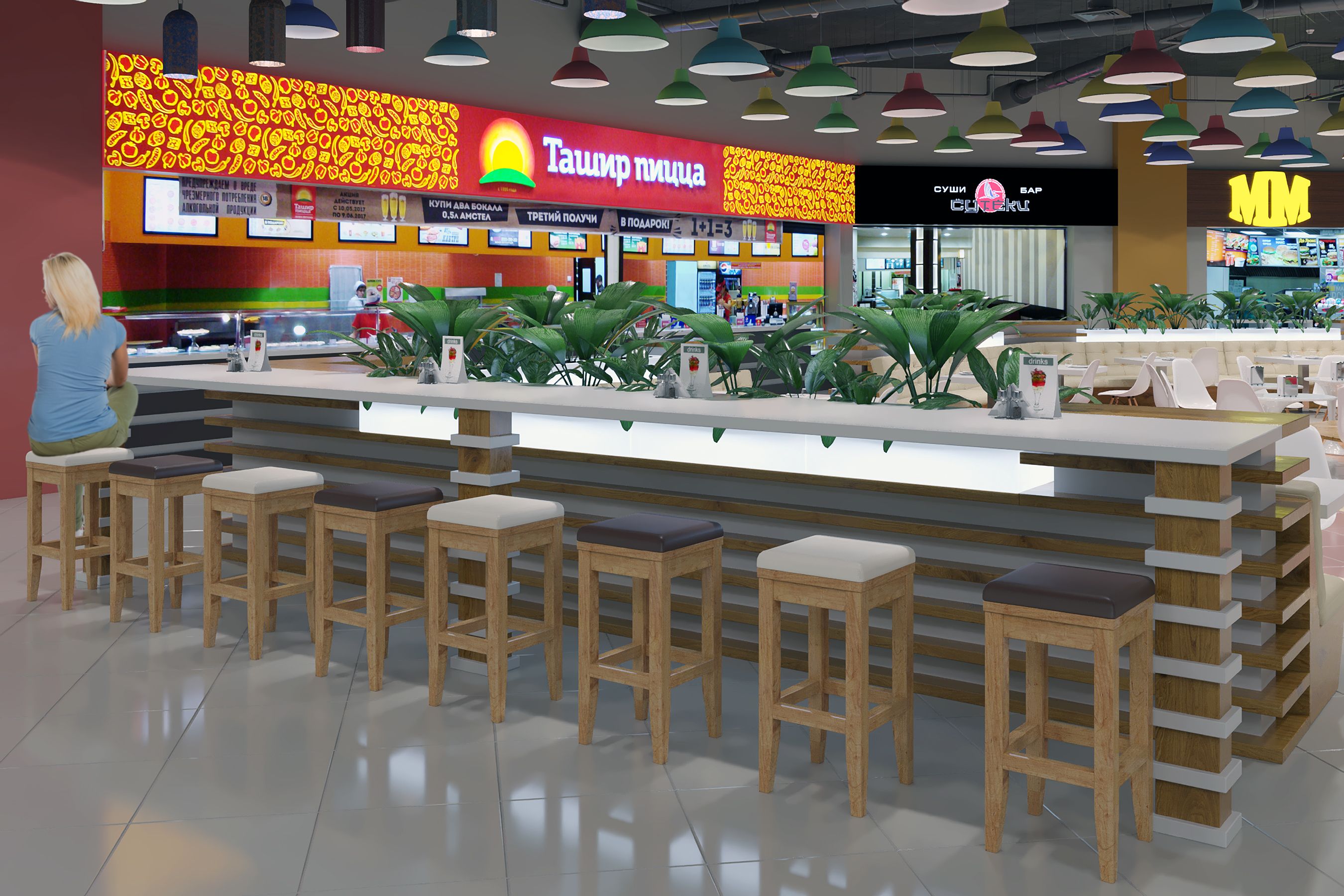 Foodcourt im Einkaufszentrum "Kollaz" in 3d max corona render Bild