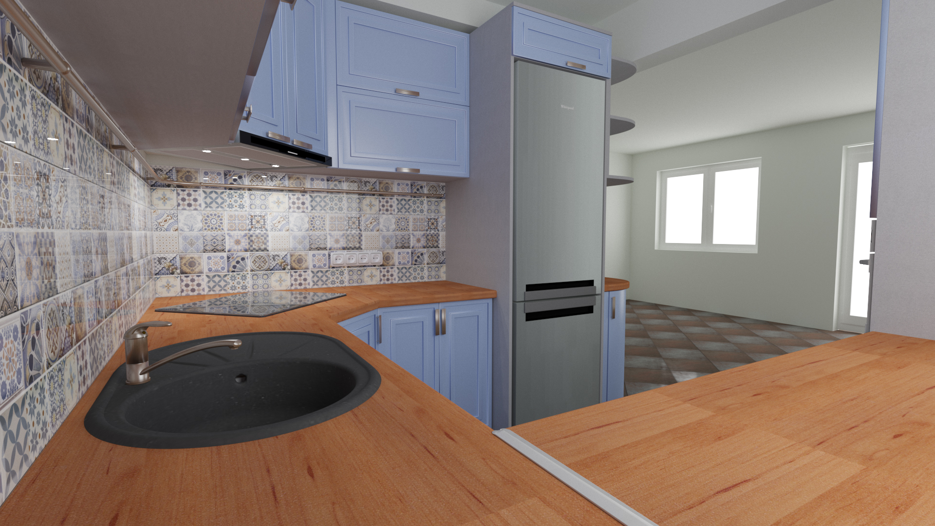 A cozinha no chasnom casa em 3d max corona render imagem