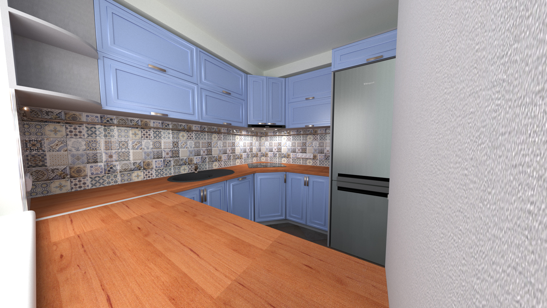 A cozinha no chasnom casa em 3d max corona render imagem