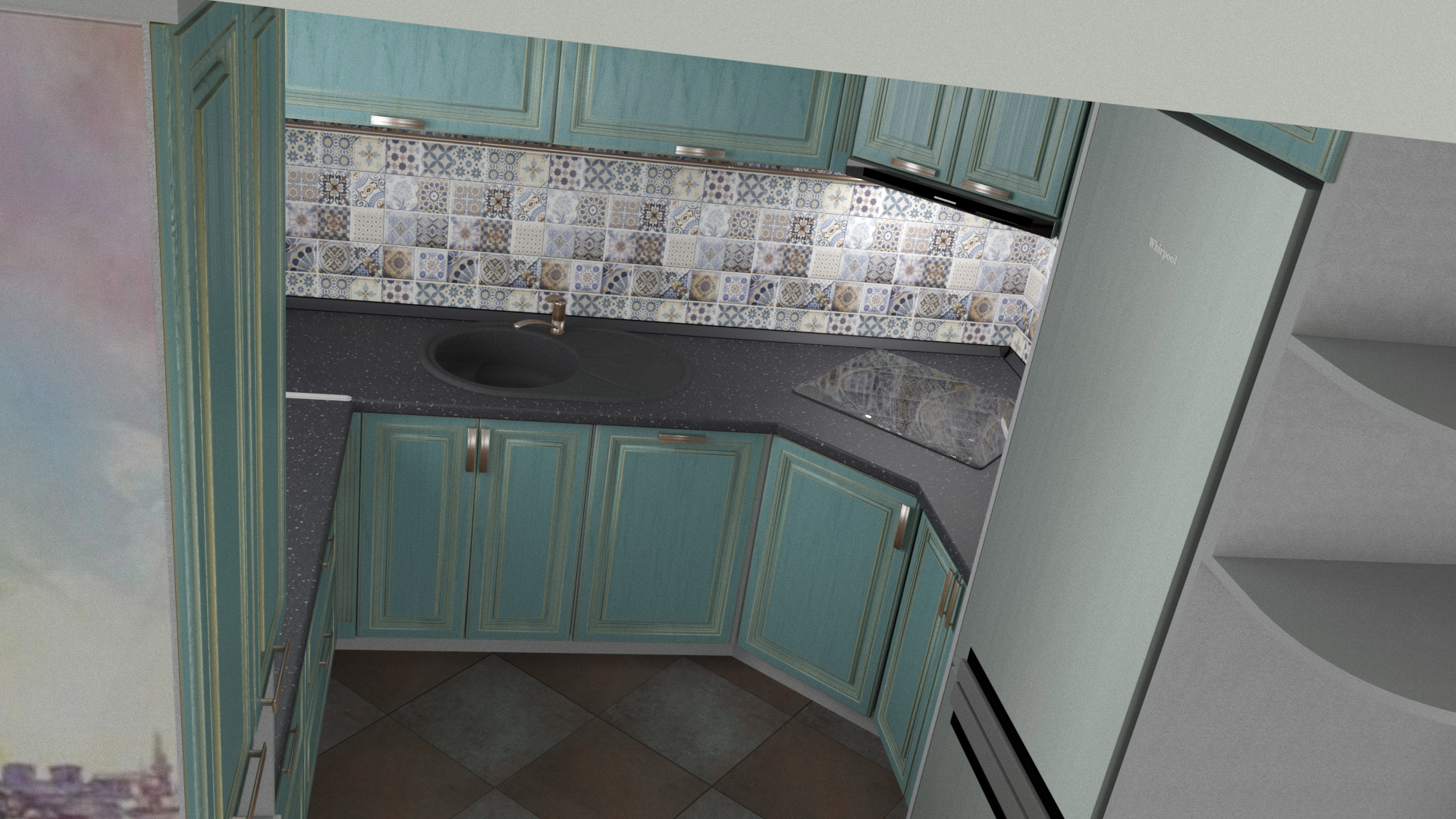 La cucina nella casa chasnom in 3d max corona render immagine