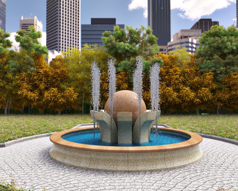 Городской фонтан в 3d max vray изображение