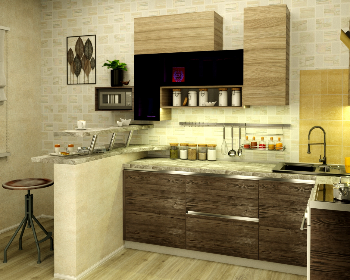 Угловая кухня в 3d max corona render изображение