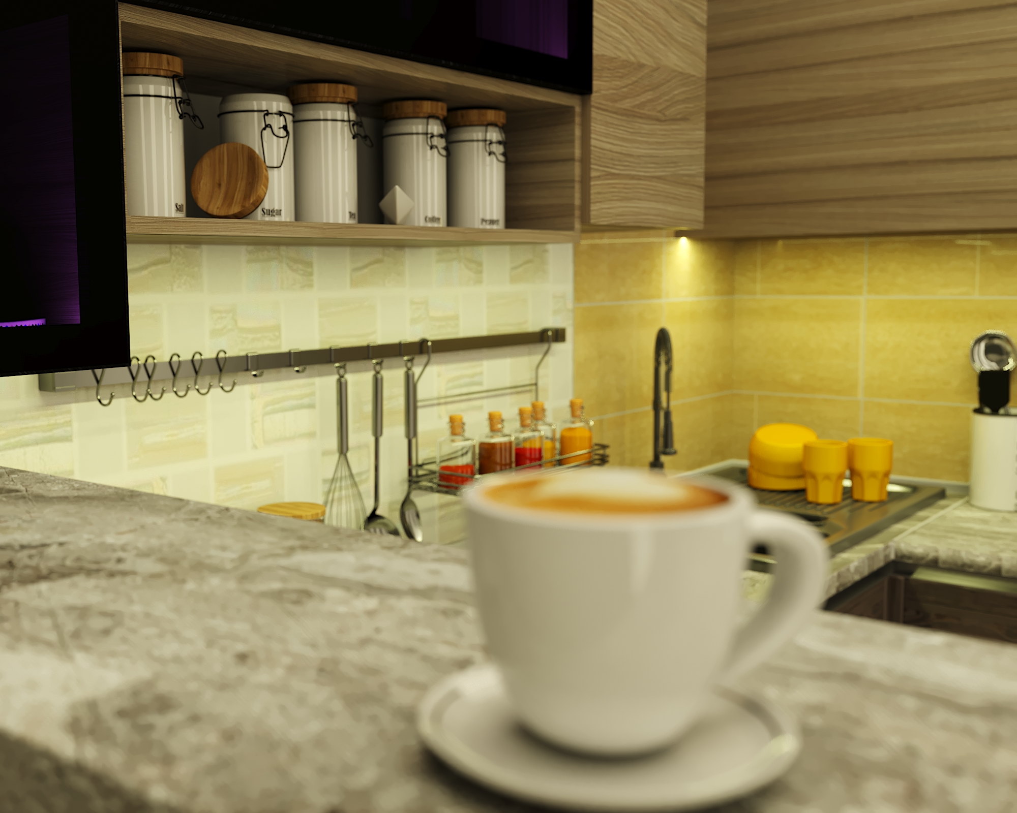 Угловая кухня в 3d max corona render изображение