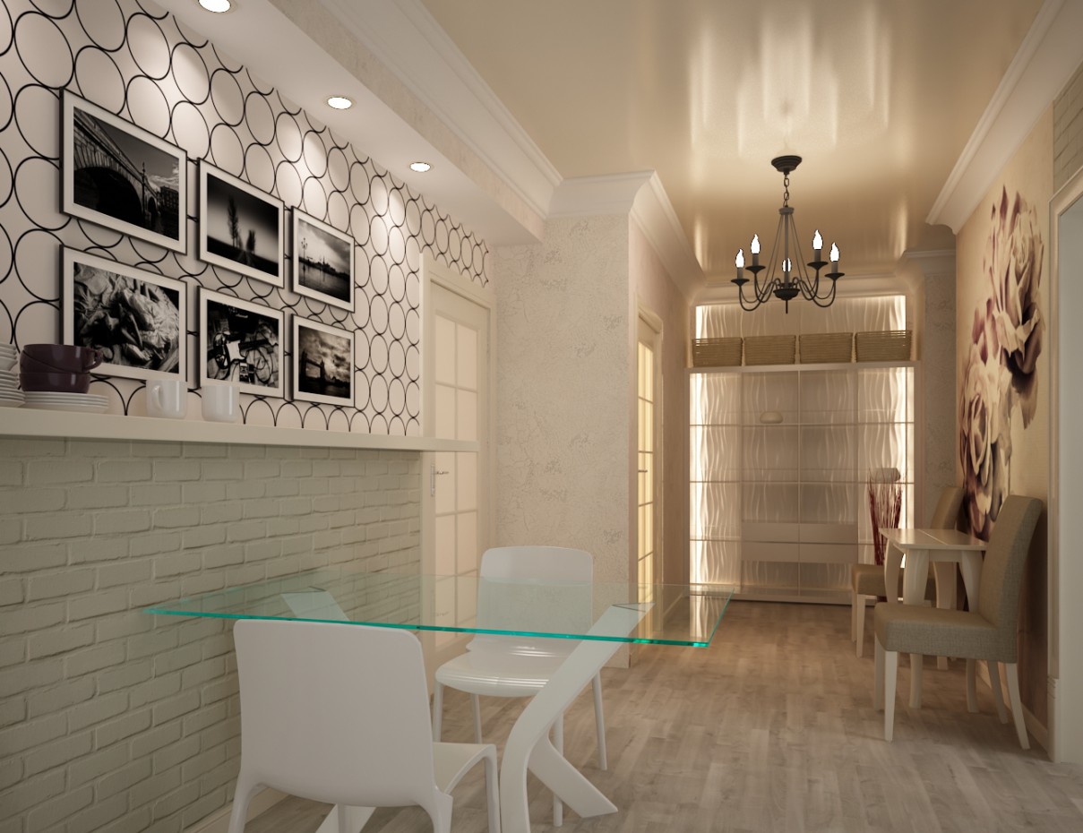 Space between corridor and kitchen in 3d max vray image