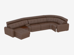 sofá de canto de couro com mini-bar e pufe
