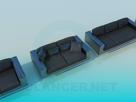modello 3D Divano, divano e poltrona set - anteprima