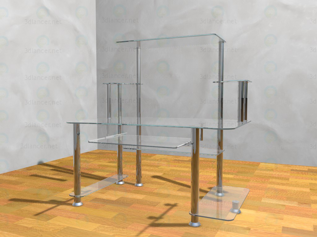 modello 3D Vetro metallo tavolo computer - anteprima