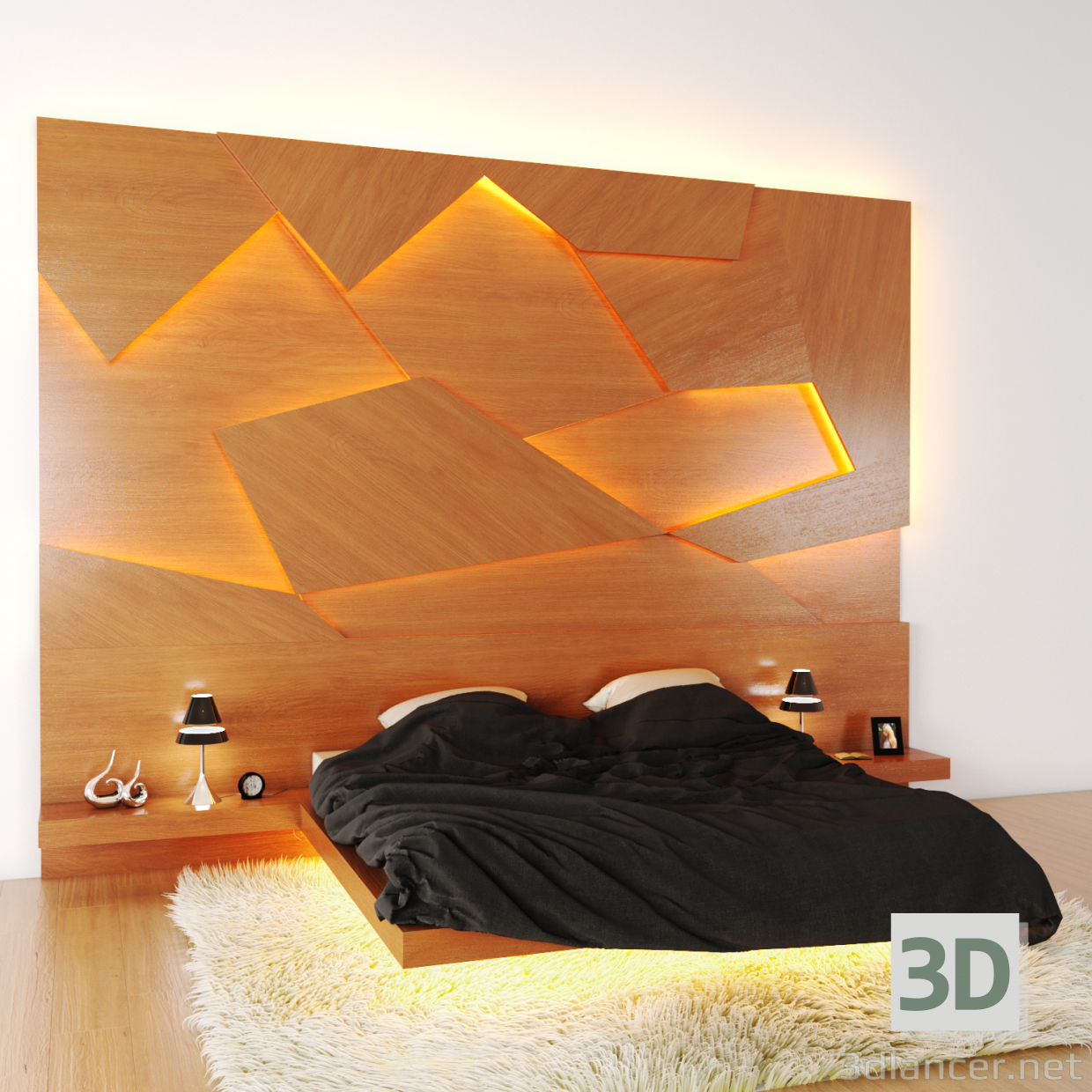 3d Krovat s 3D panel model buy - render