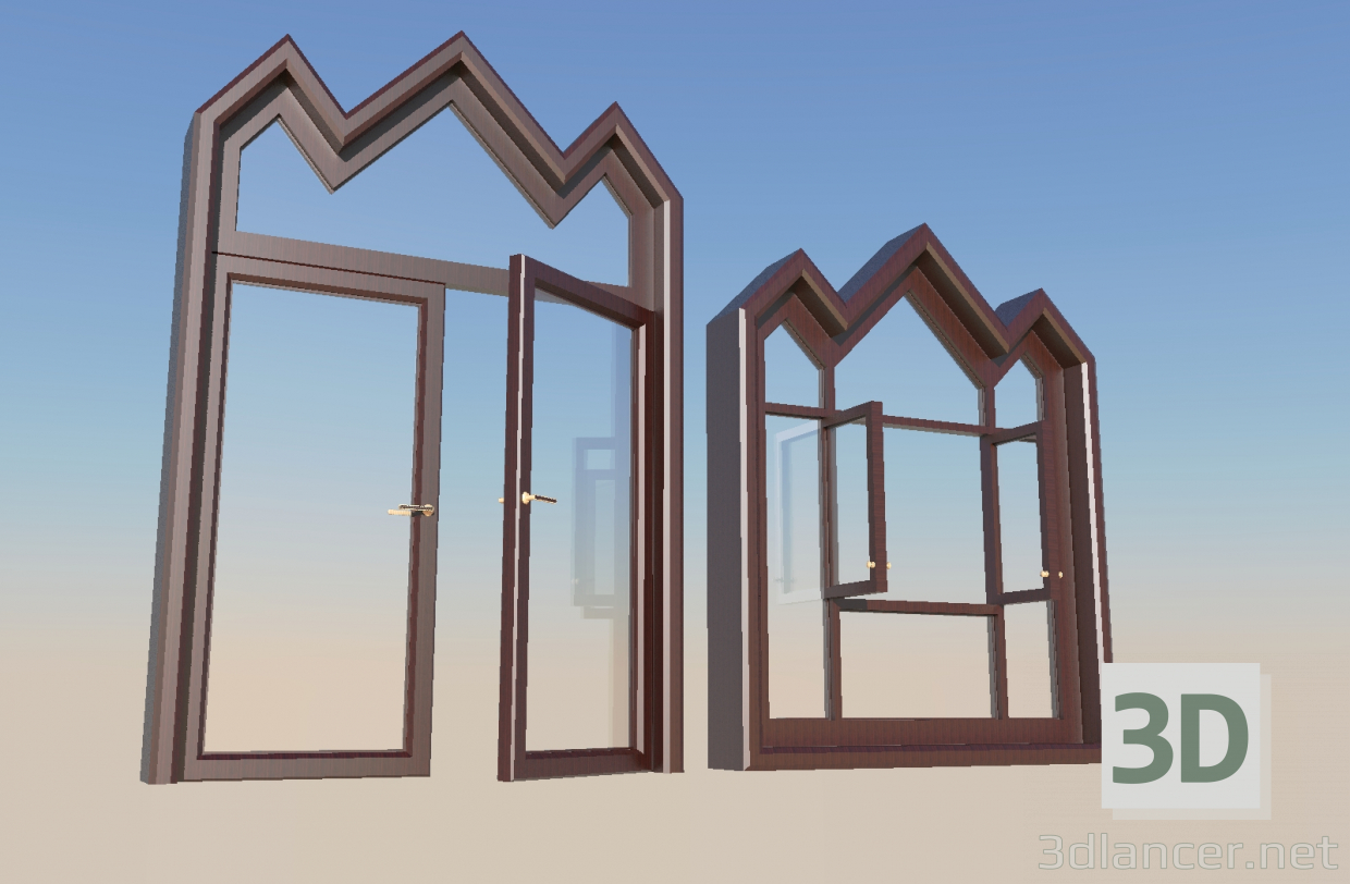 3d модель Дверь и окно – превью