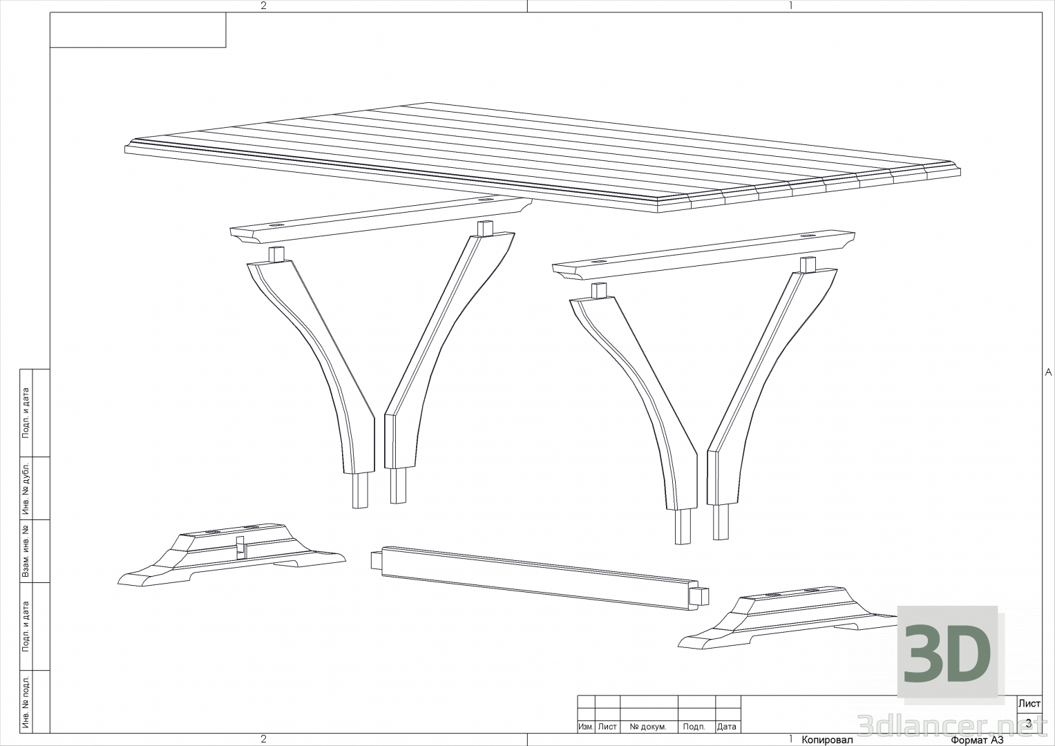 3d Solid wood table model buy - render