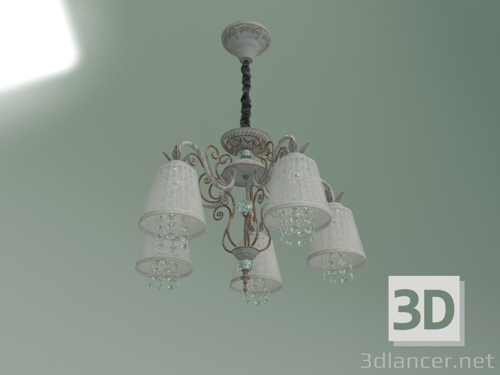 modello 3D Lampadario a sospensione 10007-5 (bianco con oro - cristallo trasparente Strotskis) - anteprima