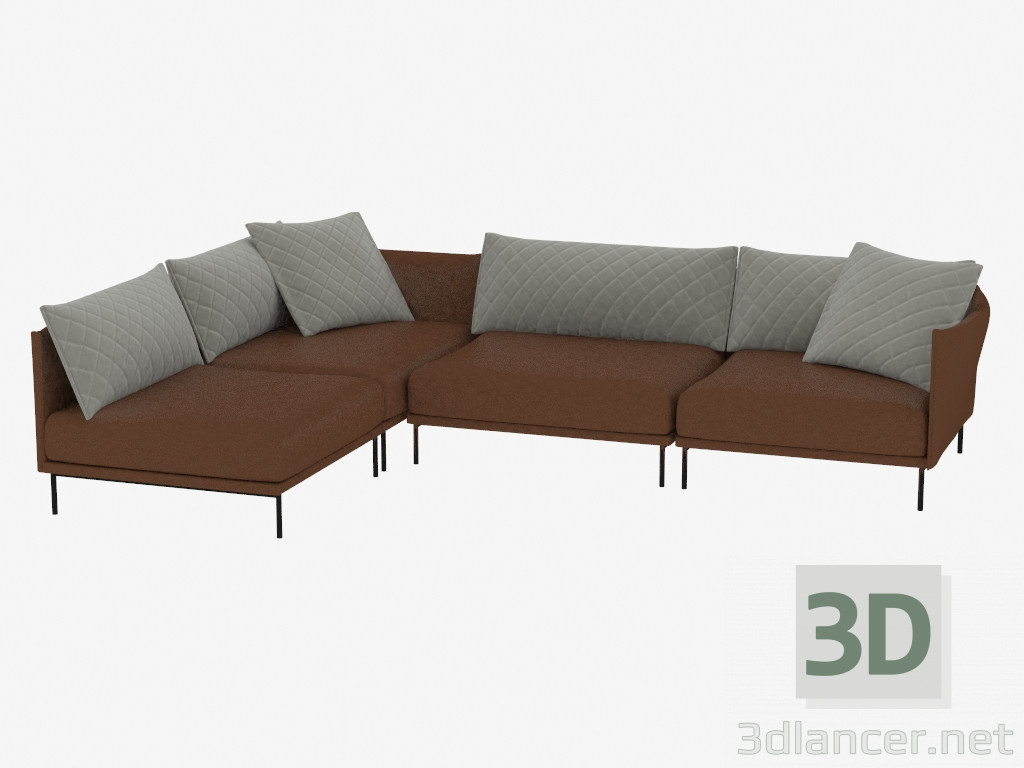 3d model sofá de la esquina modular de cuero - vista previa