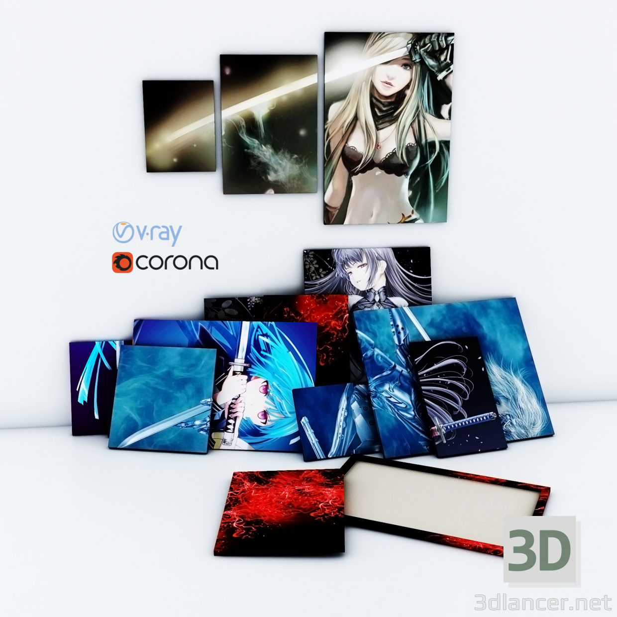 3D Modyl Kartin Anime modeli satın - render