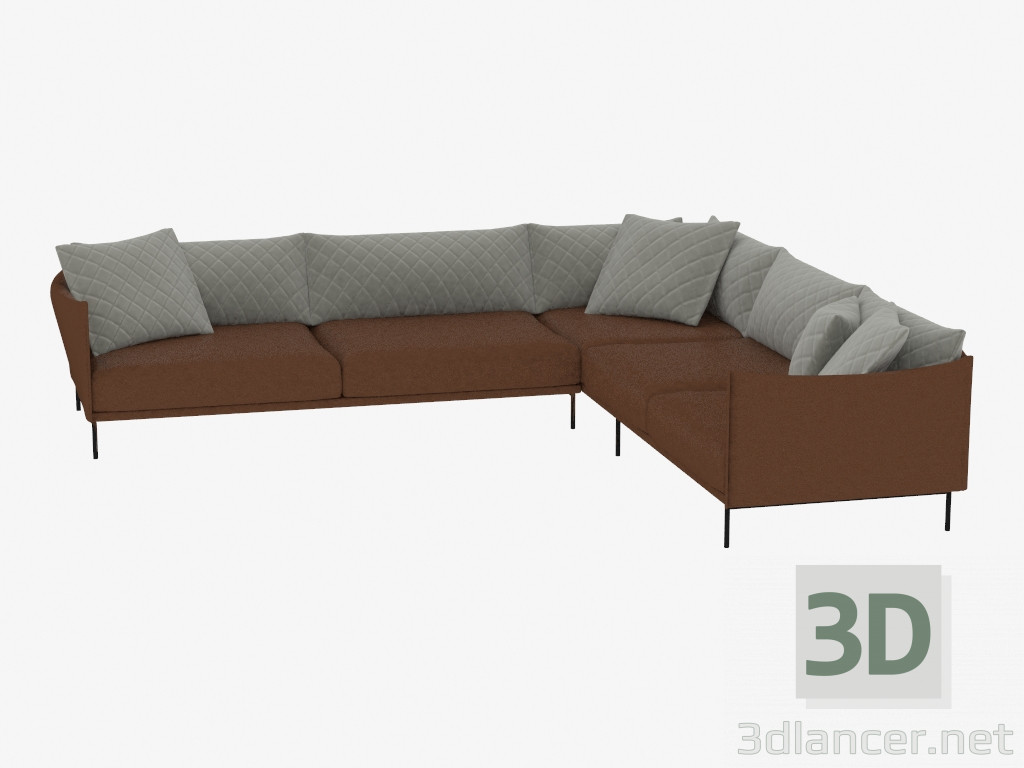 3d model Sofá de cuero angular grande - vista previa