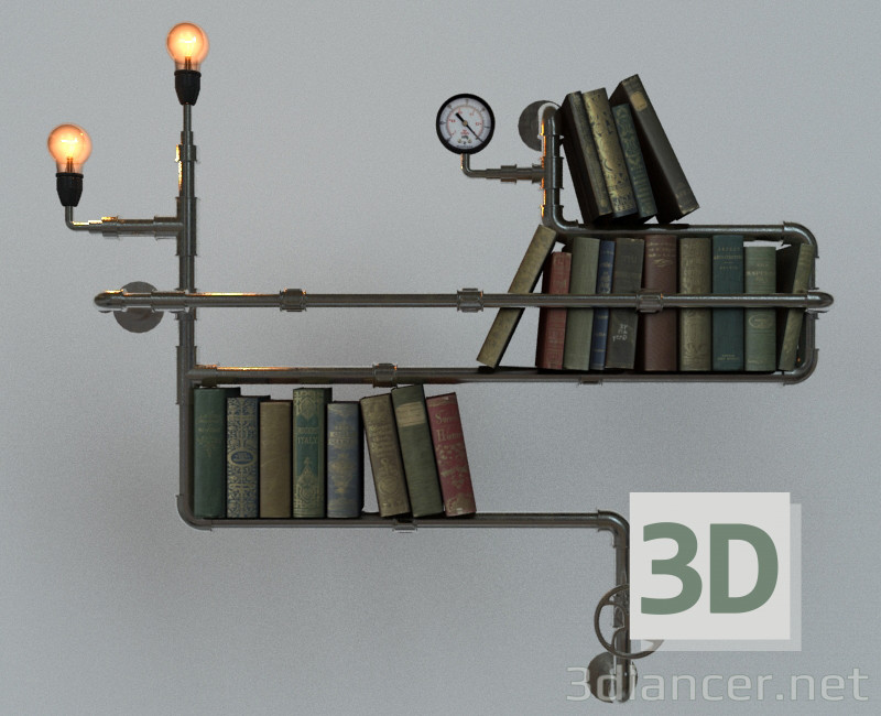modello 3D Bookshelf steampunk - anteprima