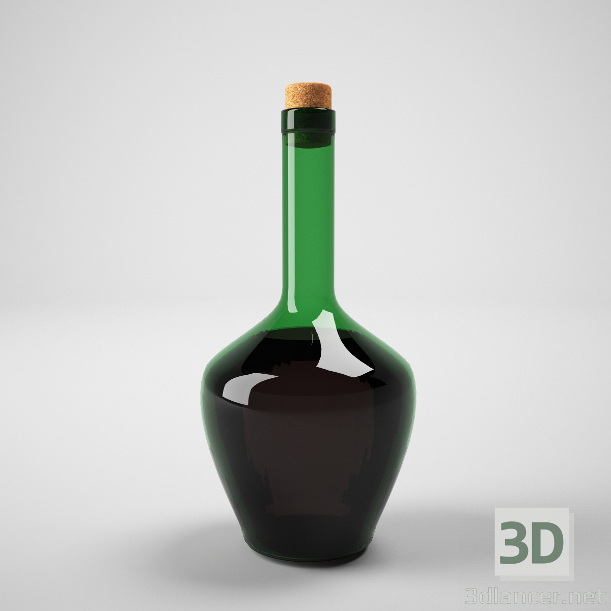 3d bottle of wine with cork model buy - render