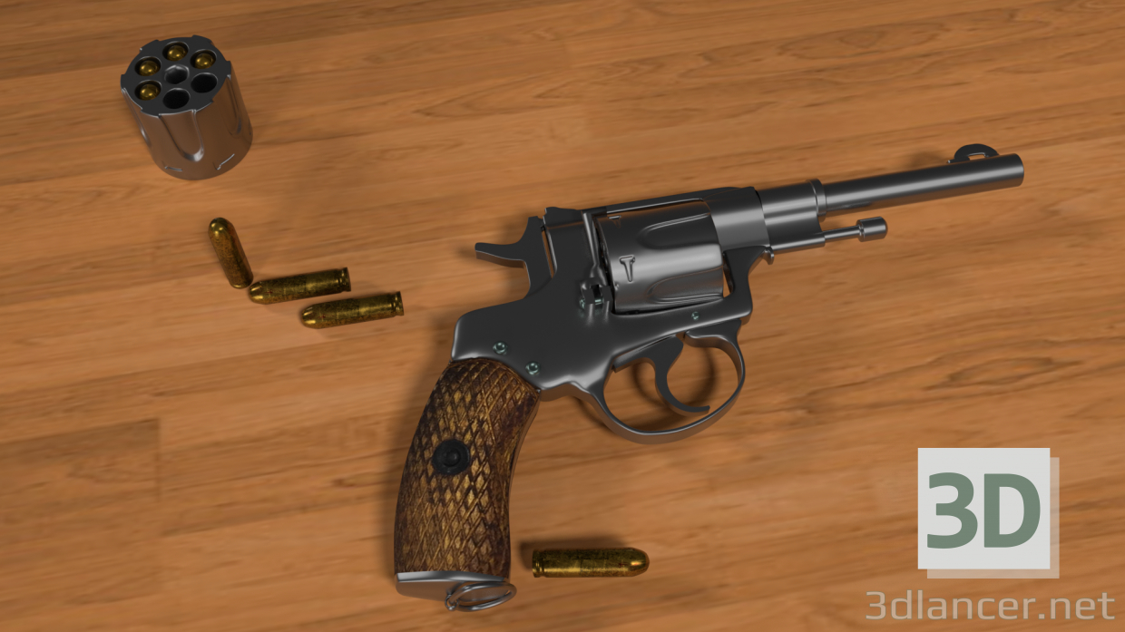 Nagan - Revolver M1835 3D Low_Poly 3D modelo Compro - render