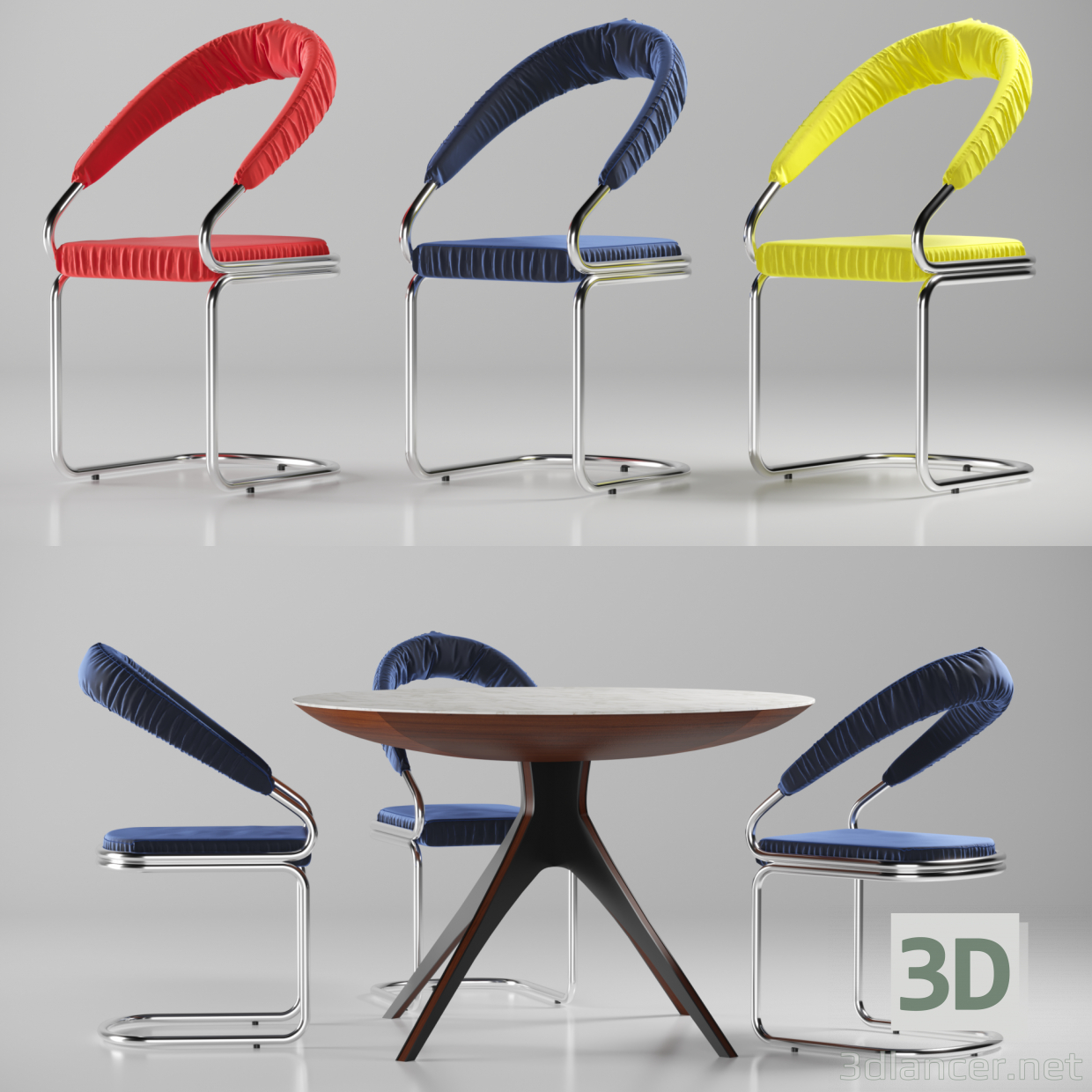 Tisch und Stuhl mit Polstern 3D-Modell kaufen - Rendern