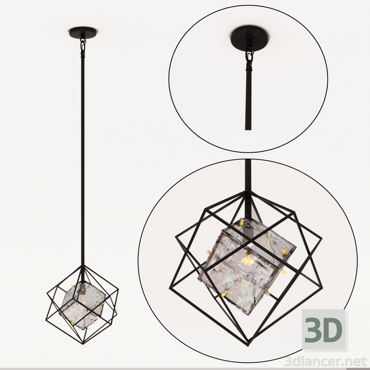 modello 3D di Lampada a sospensione Prisma Ice Cube Grande comprare - rendering