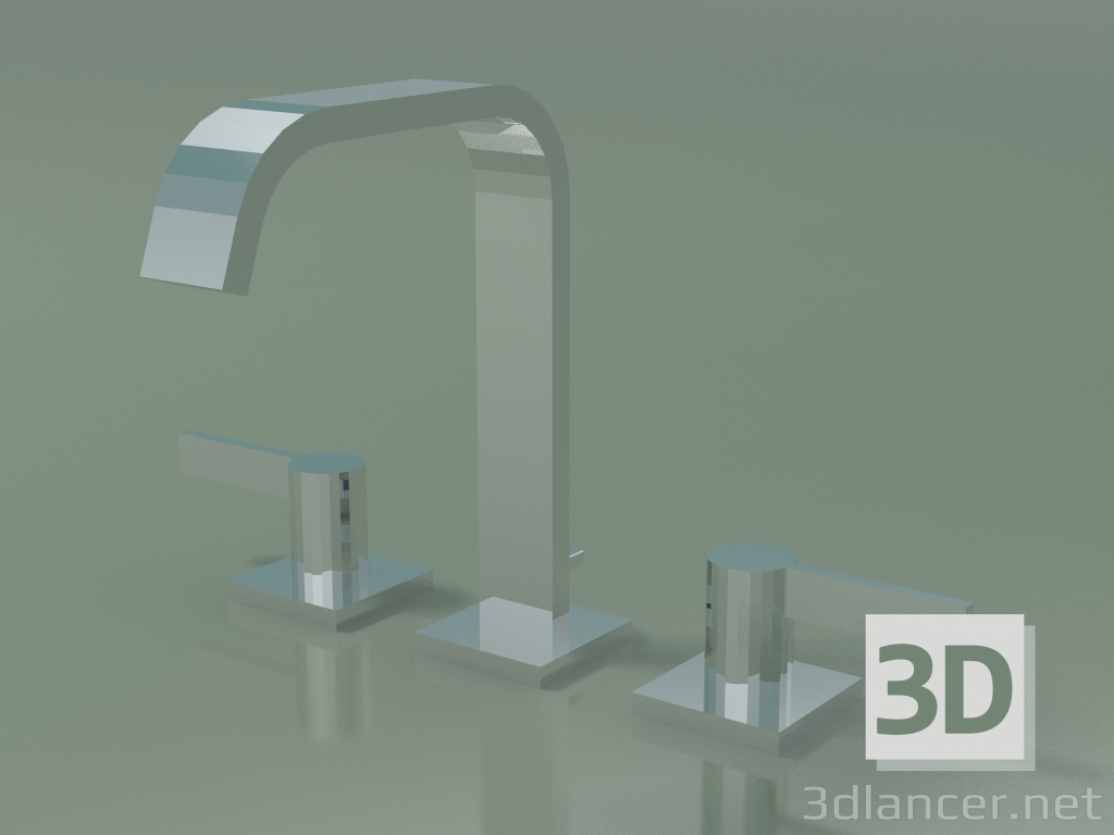 3D Modell Dreiloch-Waschtischmischer mit Abfluss (20 713 670-000010) - Vorschau