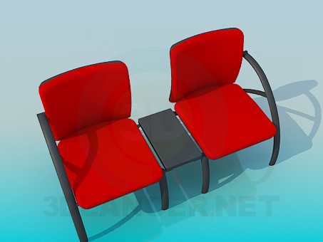 3d model Upholstered bench with stand in the middle of the bench - preview