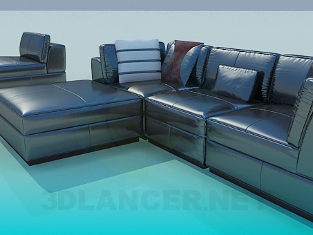3d модель Кутовий диван з блискучою оббивкою – превью