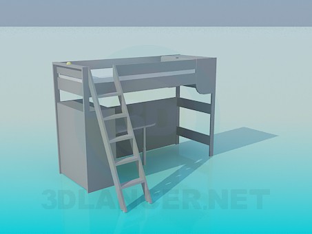 3 डी मॉडल सीढ़ियों के साथ बिस्तर और एक निर्मित डेस्क - पूर्वावलोकन