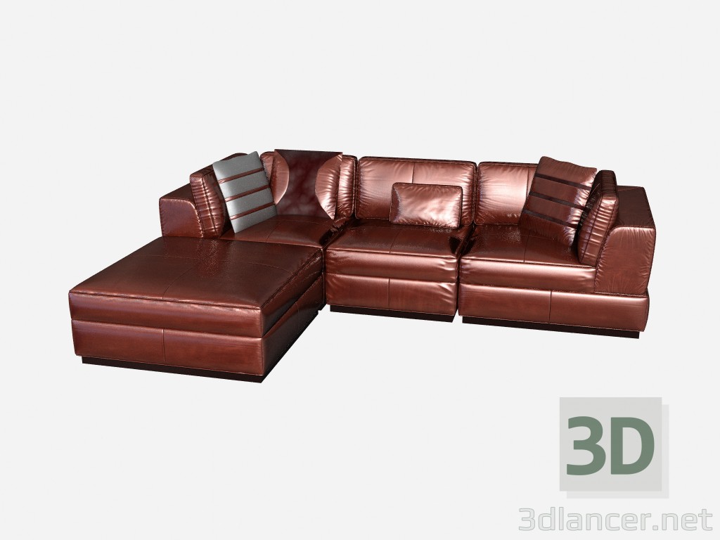3d модель Шкіряний диван кут у стилі ар-деко називається Леонкавалло – превью