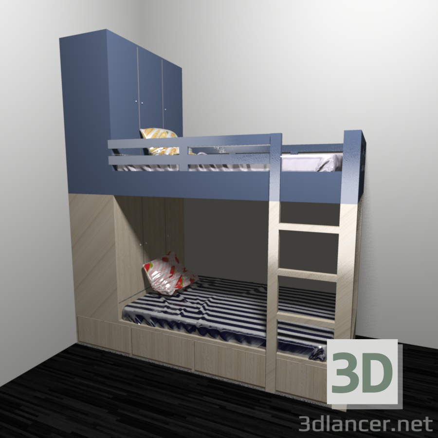 3d model cama de cucheta - vista previa