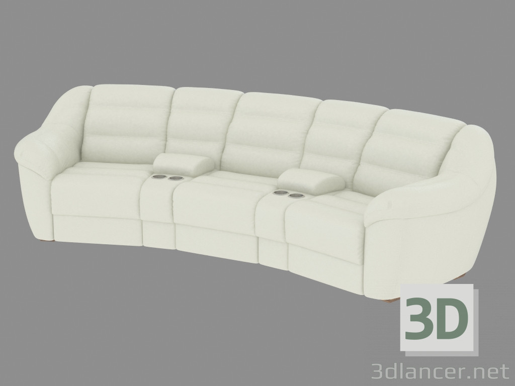 modèle 3D canapé droit en cuir modulaire - preview