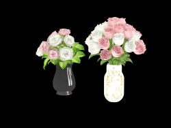 zwei Rosensträuße in Vasen