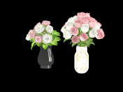 dois buquês de rosas em vasos