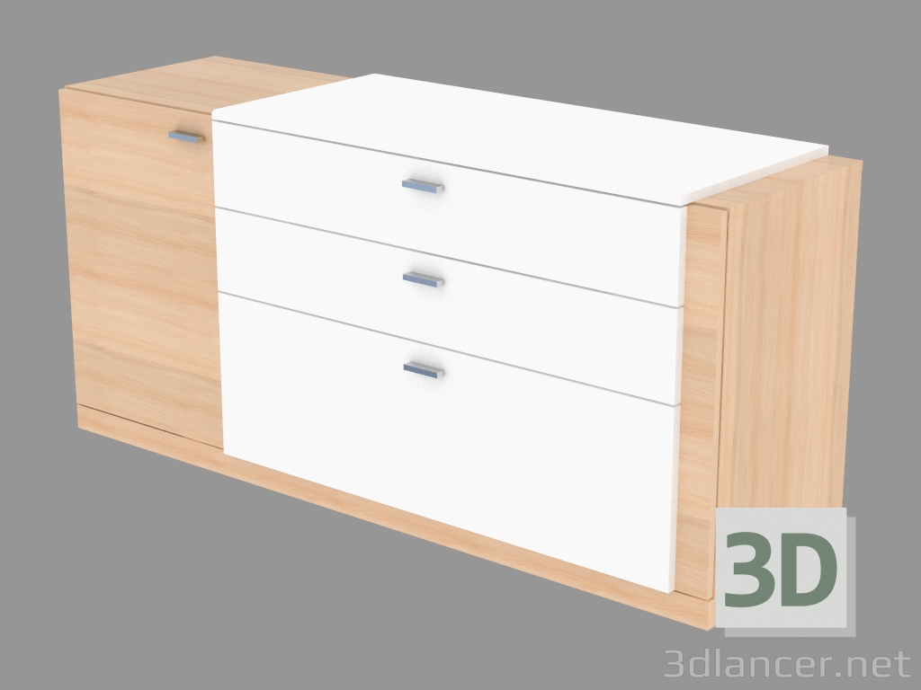 modello 3D Una cassettiera in un moderno stile 3 cassetti - anteprima