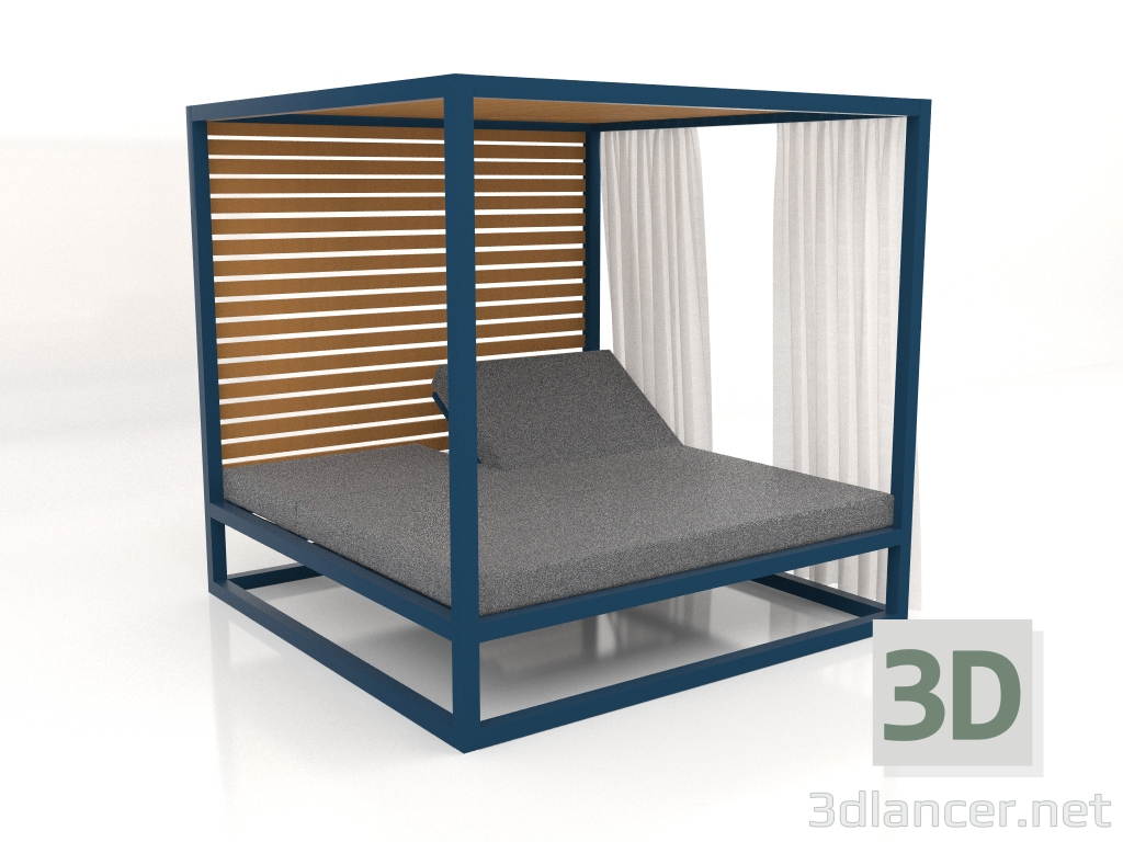 modèle 3D Canapé surélevé à lattes fixes avec parois latérales et rideaux (Gris bleu) - preview
