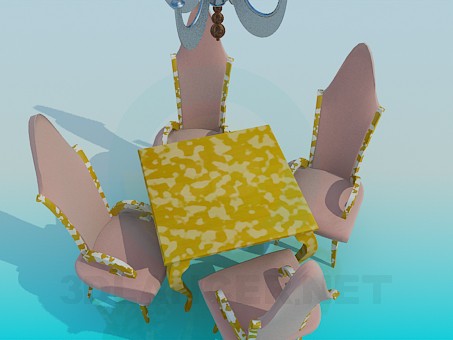 3D Modell Tisch, Stühle und Kronleuchter Kit - Vorschau